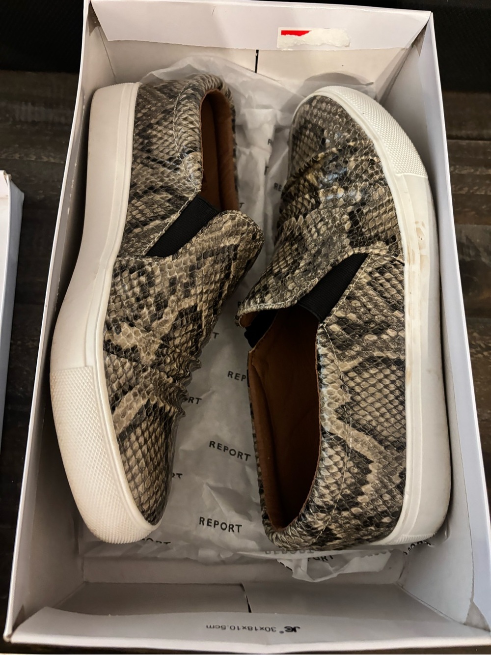 Report Slip-On Snake-Print Sneakers in Brown and Black